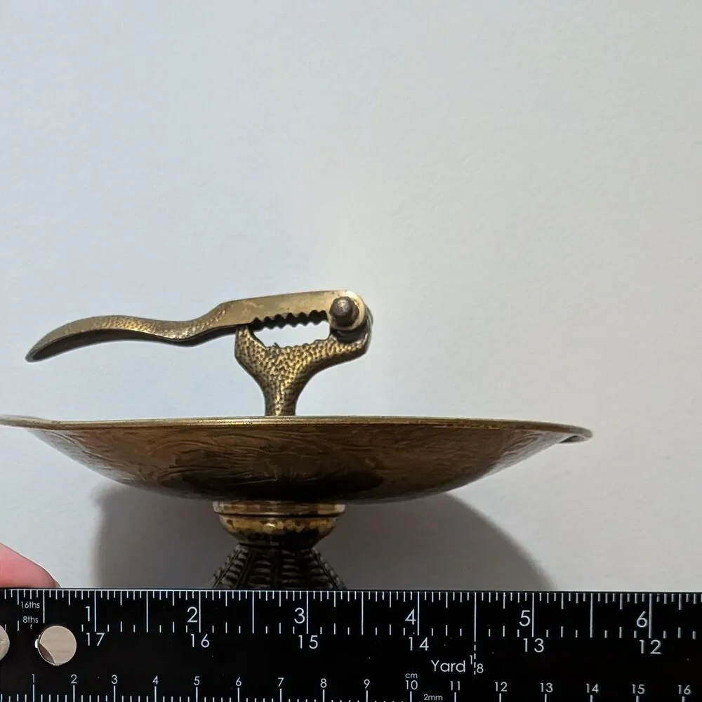 Vintage Brass Walnut Cracker & Bowl Made in Israel Flower & Animal Design